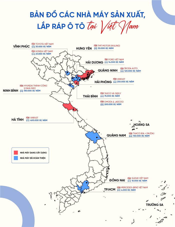 Bản đồ các nhà máy sản xuất, lắp rápô tô tại Việt Nam